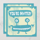 リトルモンスター招待状 - ブルー 招待状 (正面/裏面)