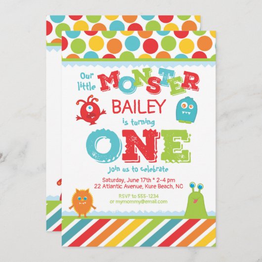 リトルモンスター第1誕生日 招待状 (正面/裏面)