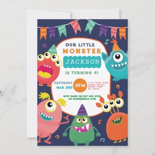 リトルモンスター誕生日おもしろいガールボーイズ招待状 招待状 (正面)