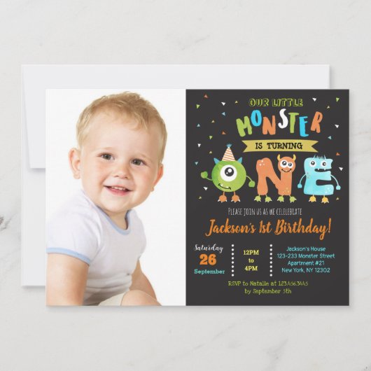 リトルモンスター1歳の誕生日パーティの招待状 招待状 (正面)