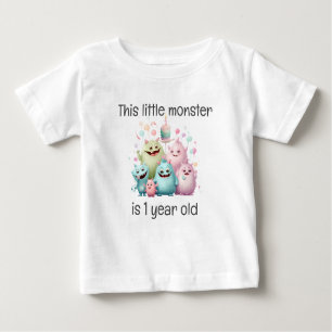 リトルモンスター1歳の誕生日 ベビーTシャツ