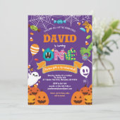 リトルモンスター1歳誕生日パーティーハロウィーンテーマ 招待状 (スタンド正面)