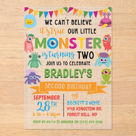 リトルモンスター2回目の誕生日 アクリル招待状 (正面)