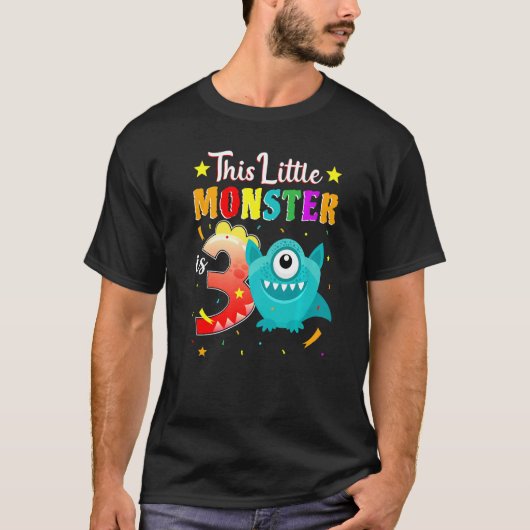 リトルモンスター3歳の誕生日パーティーモンスター3 Tシャツ (正面)