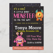 リトルモンスター ピンクのベビーシャワー招待状 招待状 (正面/裏面)