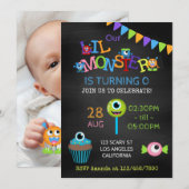 リトルモンスター 誕生日 チャークボード フォト 招待状 (正面/裏面)