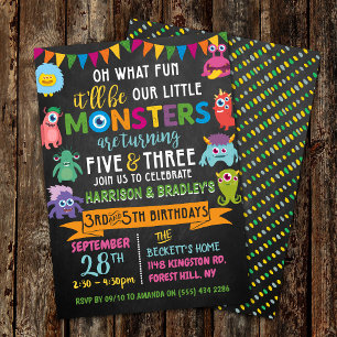 リトルモンスター 黒板 3歳 & 5歳 合同誕生日 招待状