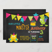 リトルモンスター　３さいの誕生日パーティーへようこそ 招待状 (正面/裏面)