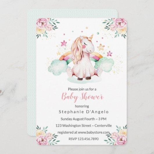 リトルユニコーンベビーシャワー招待状 招待状 (正面/裏面)