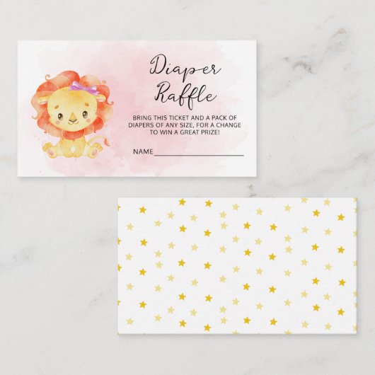 リトルライオンその女の子の水色おむつラッフル エンクロージャーカード (正面/裏面)
