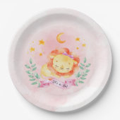 リトルライオンその女の子の水色ピンクの赤ちゃんシャワー ペーパープレート (正面)