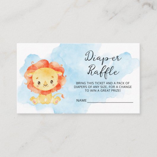 リトルライオンその男の子の水色おむつラッフル エンクロージャーカード (正面)