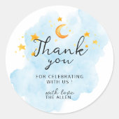 リトルライオンその男の子の水色ブルーありがとう ラウンドシール (正面)