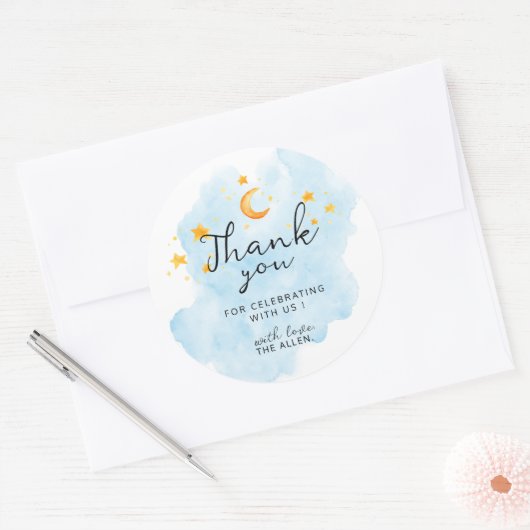 リトルライオンその男の子の水色ブルーありがとう ラウンドシール (封筒)
