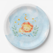 リトルライオンその男の子の水色ブルーベビーシャワー ペーパープレート (正面)