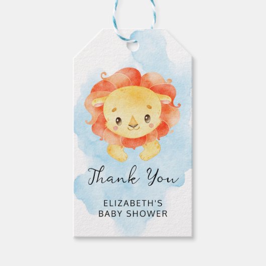 リトルライオンその男の子の水色ブルーベビーショー ギフトタグ (正面)
