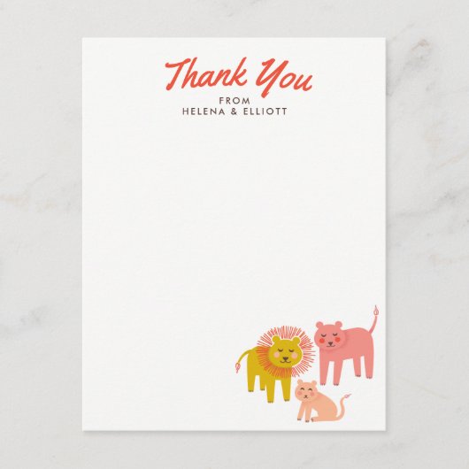 リトルライオンズベビーシャワーフラットサンキューノートカード ノートカード (正面)