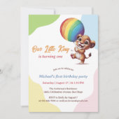 リトルライオンファンカラフルな最初の誕生日 招待状 (正面)