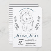 リトルライオンプリンスボーイ赤ちゃん素朴シャワー 招待状 (正面/裏面)