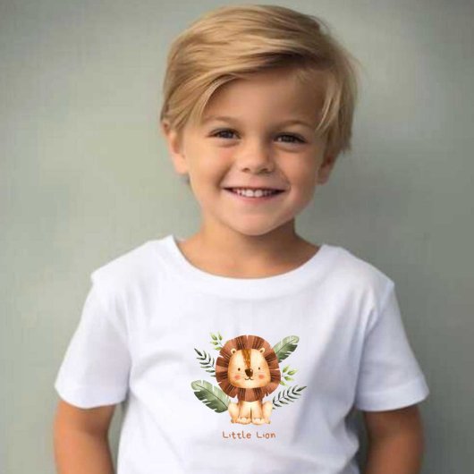 リトルライオンプリントモダンホワイトベビーTシャツ ベビーTシャツ