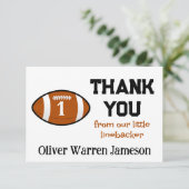 リトルラインバックアーサッカー男の赤ちゃんの最初の誕生日 サンキューカード (スタンド正面)