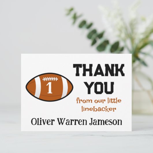 リトルラインバックアーサッカー男の赤ちゃんの最初の誕生日 サンキューカード (スタンド正面)