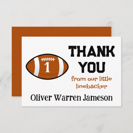 リトルラインバックアーサッカー男の赤ちゃんの最初の誕生日 サンキューカード (正面/裏面)