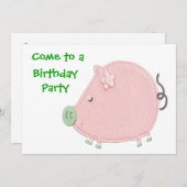 リトルラウンドピンクピギー誕生日パーティー 招待状 (正面/裏面)