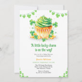 リトルラッキーチャームシャムロックカップケーキベビーシャワー 招待状 (正面)