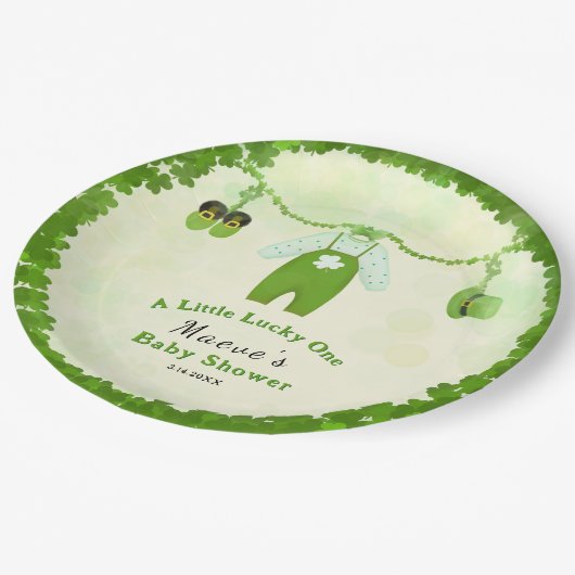 リトルラッキーワンシャムロックベビー衣装ベビーシャワー ペーパープレート (アングル)