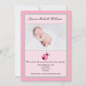 リトルラディバグピンクグレーベビーガールフォト誕生 案内状 (正面)