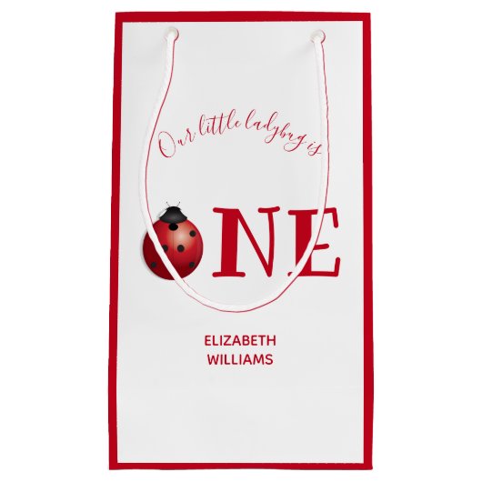 リトルラディバグワン最初の誕生日赤白 スモールペーパーバッグ (正面)