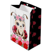 リトルラディバグ赤ピンクフローラガールベビーシャワー ミディアムペーパーバッグ (正面アングル)