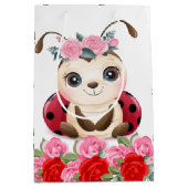 リトルラディバグ赤ピンクフローラガールベビーシャワー ミディアムペーパーバッグ (正面)