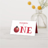 リトルラディバグ1つ最初の誕生日赤い黒のドット プレイスカード (裏面)