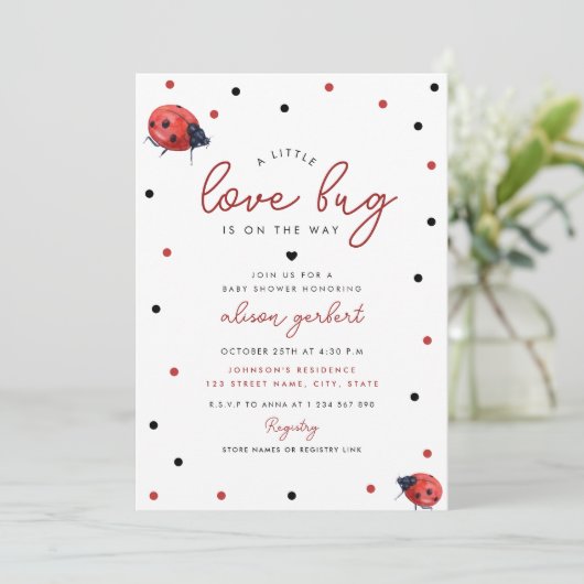 リトルラブバグLadybug女の子の赤ちゃんシャワー 招待状 (スタンド正面)