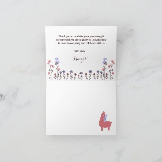 リトルラマバニーベビーシャワーワイルドワン感謝していユー サンキューカード (内部)