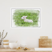 リトルラムウォーターカラー写真プリント ポスター (キッチン)