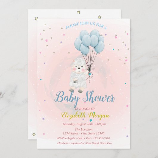 リトルラムシープスターズ赤ちゃんシャワー招待状 招待状 (正面/裏面)