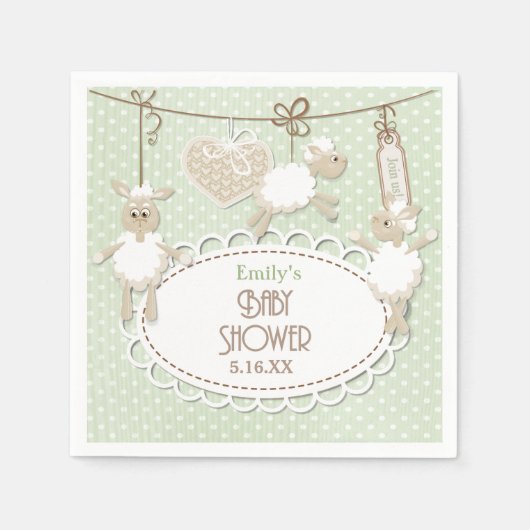 リトルラムトイズベビーシャワー紙ナプキンス スタンダードカクテルナプキン (正面)