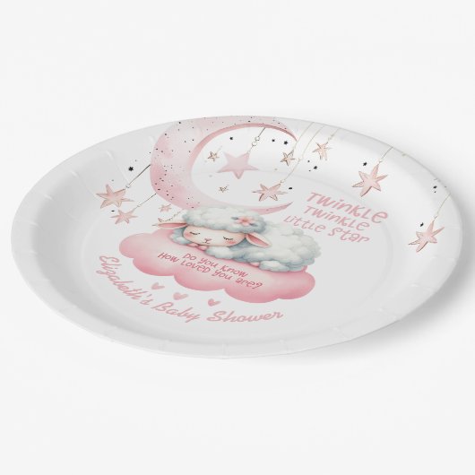 リトルラムトゥインクルトゥインクルピンクガールベビーシャワー ペーパープレート (アングル)