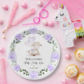 リトルラムパープルフローラグリーンリーウェルカムベビー ペーパープレート (パーティー)