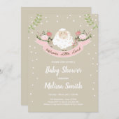 リトルラムベビーシャワー招待状ピンク春 招待状 (正面/裏面)