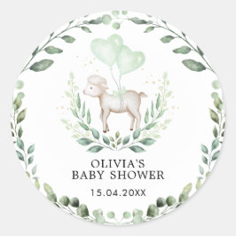 リトルラム春グリーンベビーシープシャワー ラウンドシール