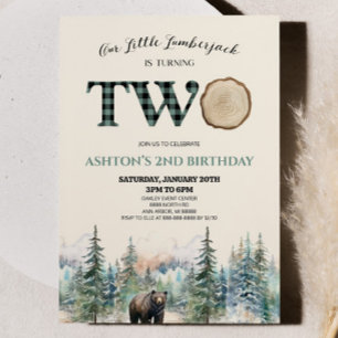 リトルランバージャックベアーグリーン誕生日パーティー 招待状