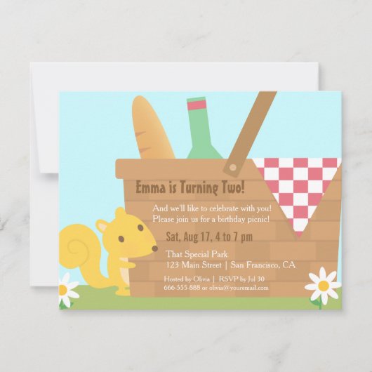 リトルリスパークピクニック子供の誕生日パーティー 招待状 (正面)