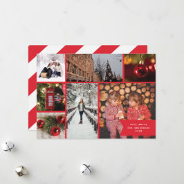 リトルリボンの複数写真入りクリスマスカード 赤ストライプ シーズンカード