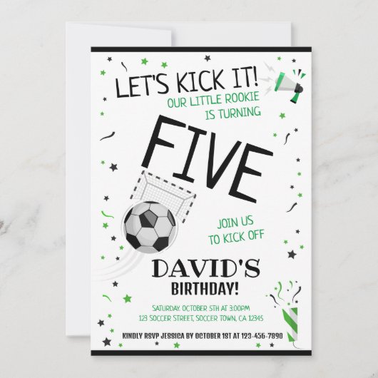 リトルルーキーそれを蹴ろうブラックサッカー誕生日 招待状 (正面)