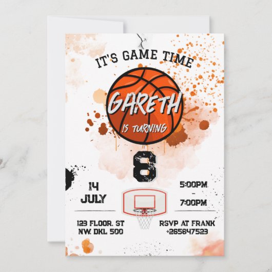 リトルルーキーサッカーネイビーオレンジボーイズ誕生日 招待状 (正面)