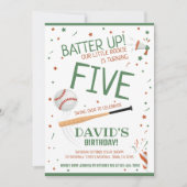 リトルルーキーバッターアップグリーンベースボール誕生日 招待状 (正面)